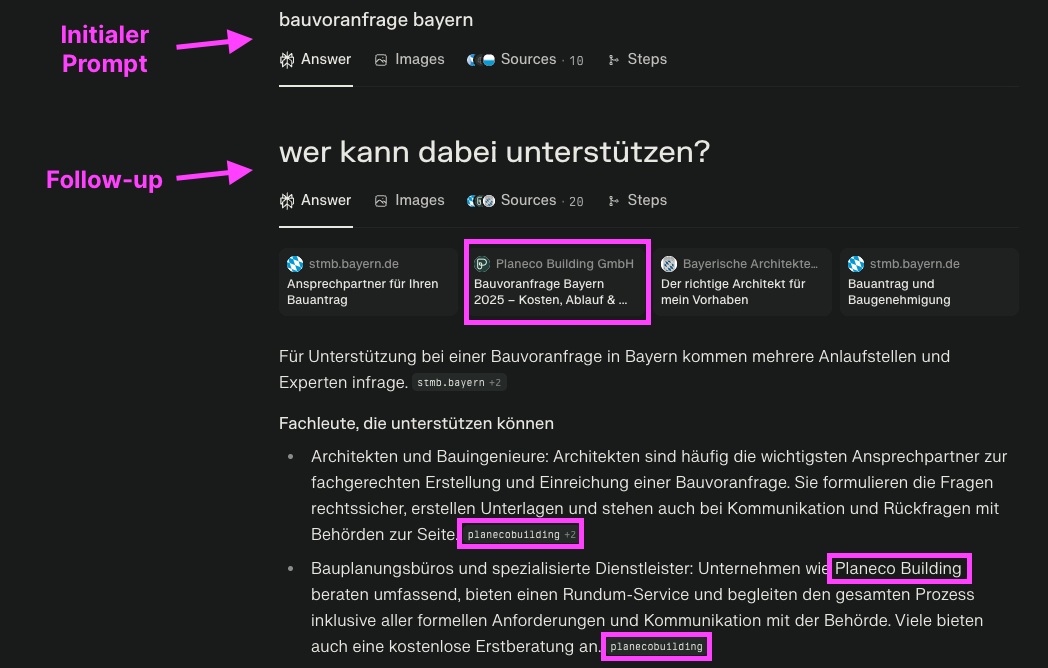 Planeco cited in an AI search response